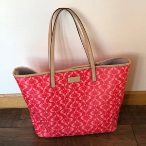 Coach tote/purse red and pink with tan handle